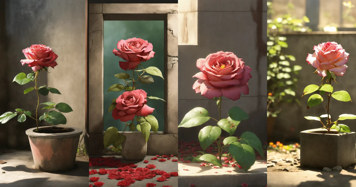 Lexica - Rose growing in concrete studio ghibli