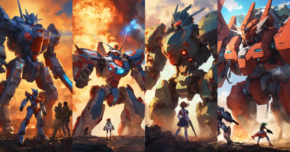 Lexica - Anime mecha fighting against giant monsters