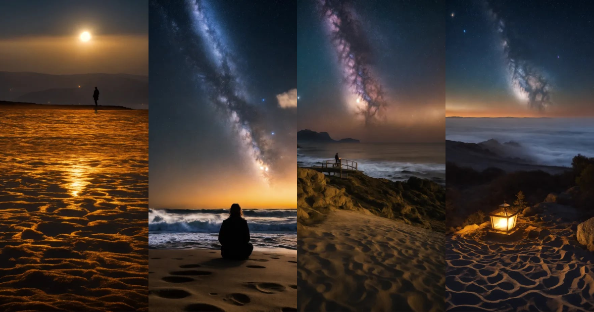 Lexica - Sur une vaste étendue de sable doux, une silhouette est assise ...