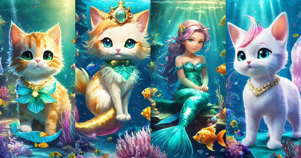 Lexica - Generate a picture of a cat through a magical underwater world ...