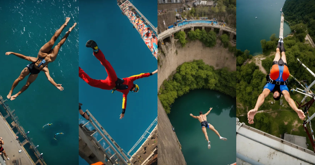 Lexica - High diver jumping backwards off of a tower. viewed from above
