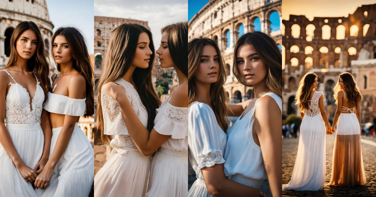 Lexica - Photo of skyline of rome at day with two female models and the ...