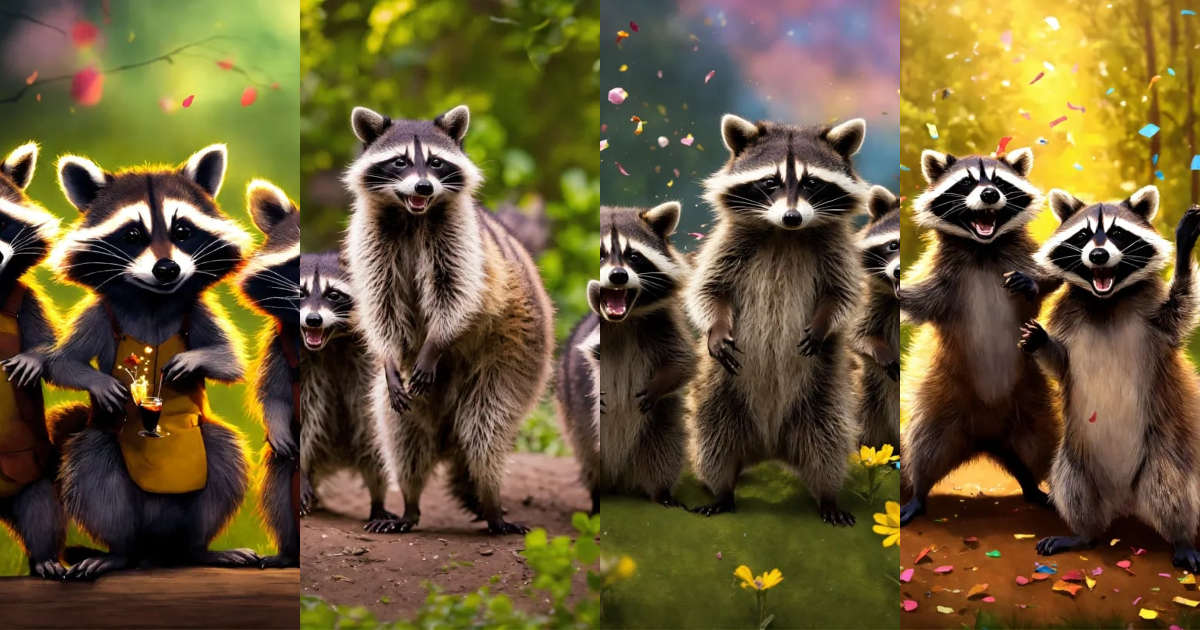 Lexica - Raccoons celebrating and having a good time
