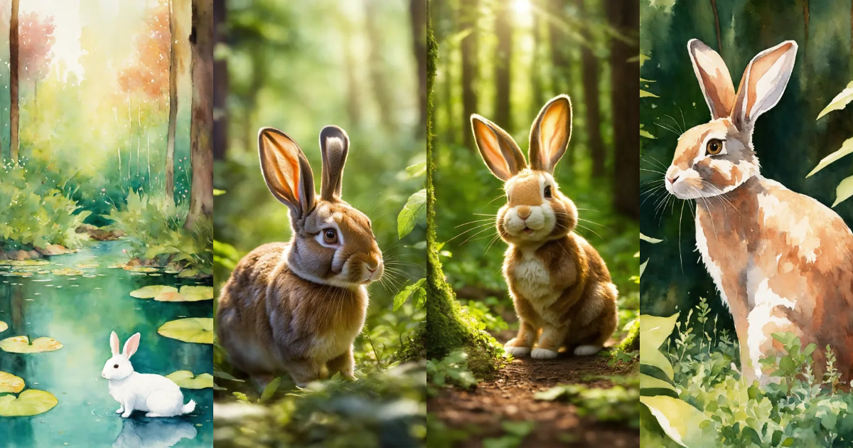 Lexica - In a beautiful forest, there is a cute little rabbit running ...