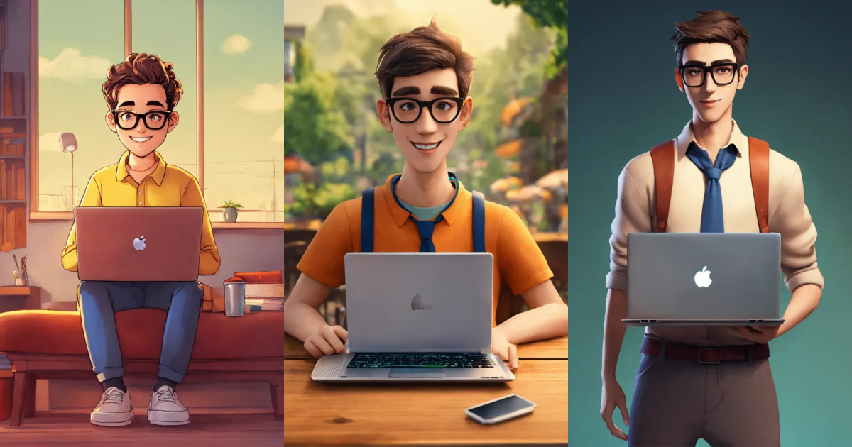 Lexica - Thin animated nerd with laptop