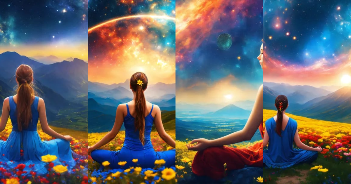 Lexica - Beautiful woman in Meditation posture, mountain, a vast field ...