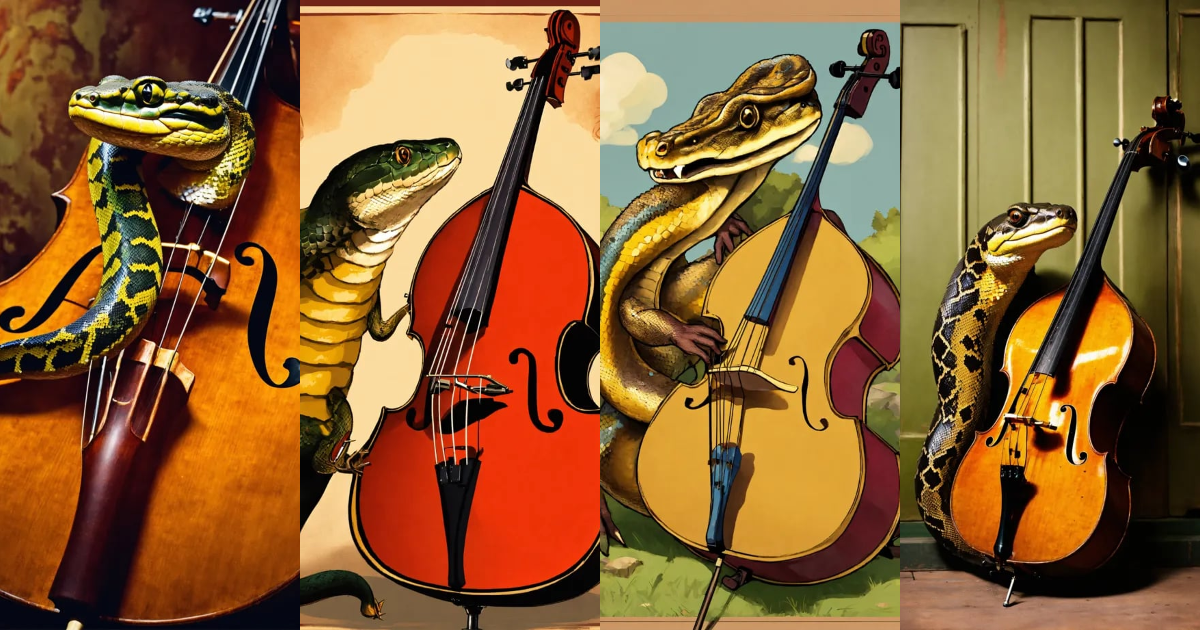 Lexica - A python holding a double bass