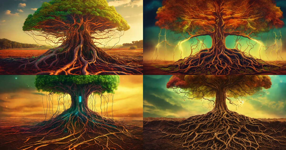 Lexica - Cut through image of vibrant tree roots made of electricity ...