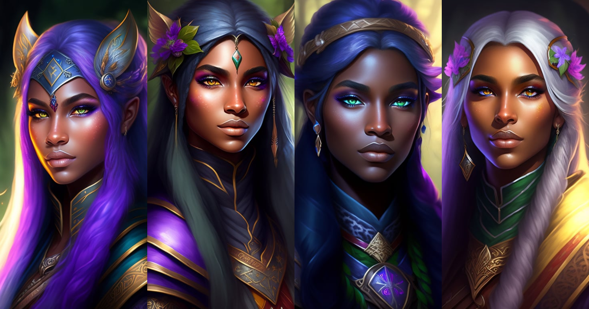 Lexica - Dnd character art, Young Drow druid, portrait