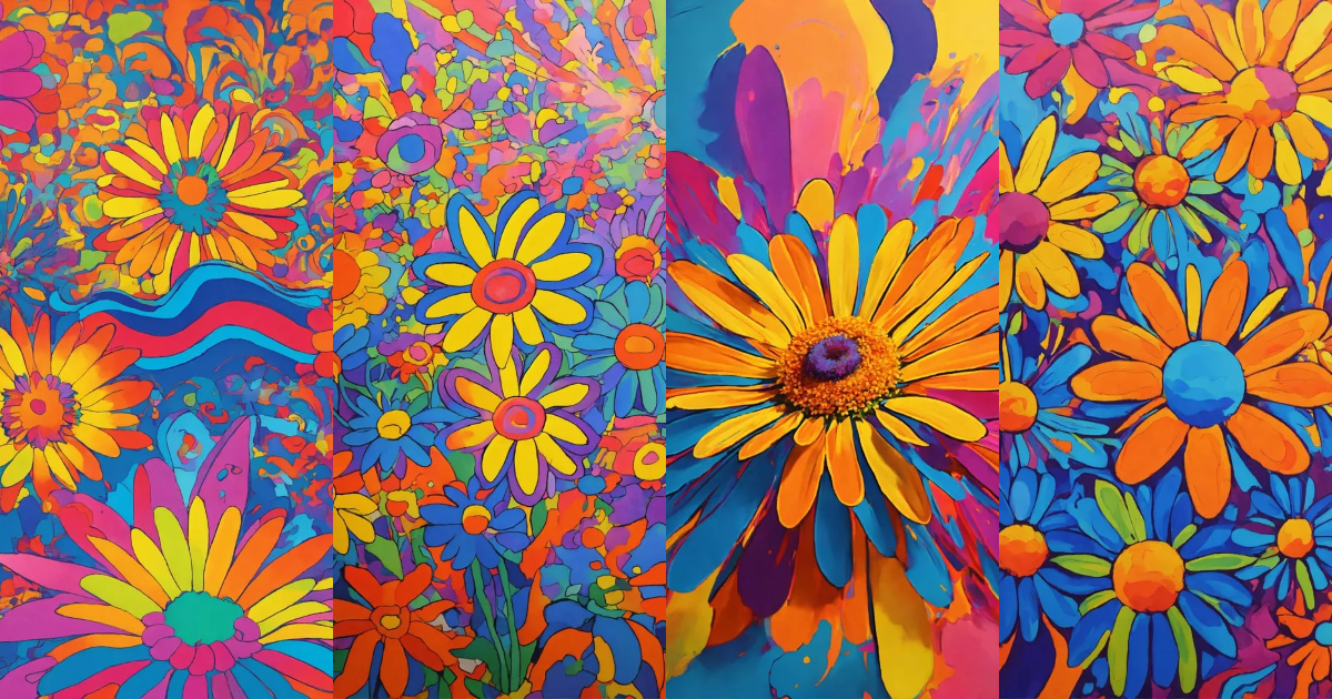 Lexica - Exploding psychedelic daisies in the style of peter max