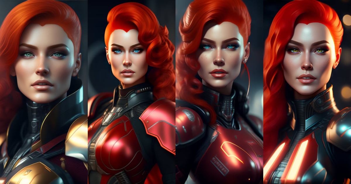 Lexica - Portrait painting of a cybernetic woman with red hair power ...