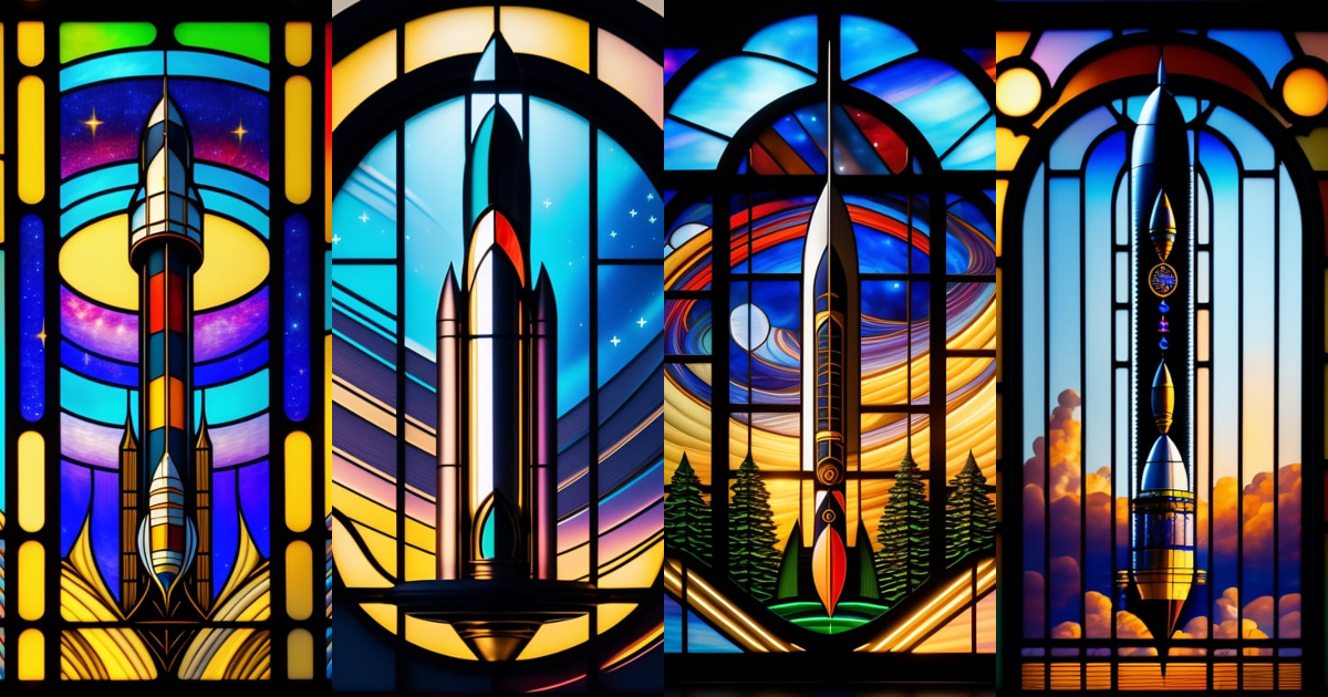 Lexica - Rocket launch, center composition, detailed stained glass ...