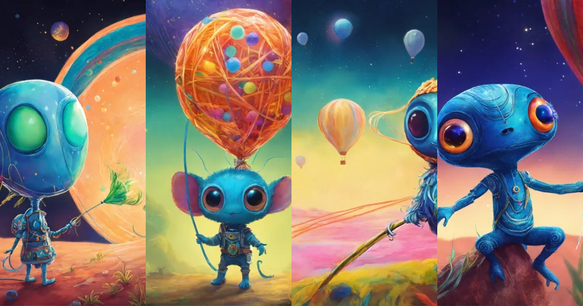 Lexica - A whimsical illustration featuring an inquisitive alien, a ...