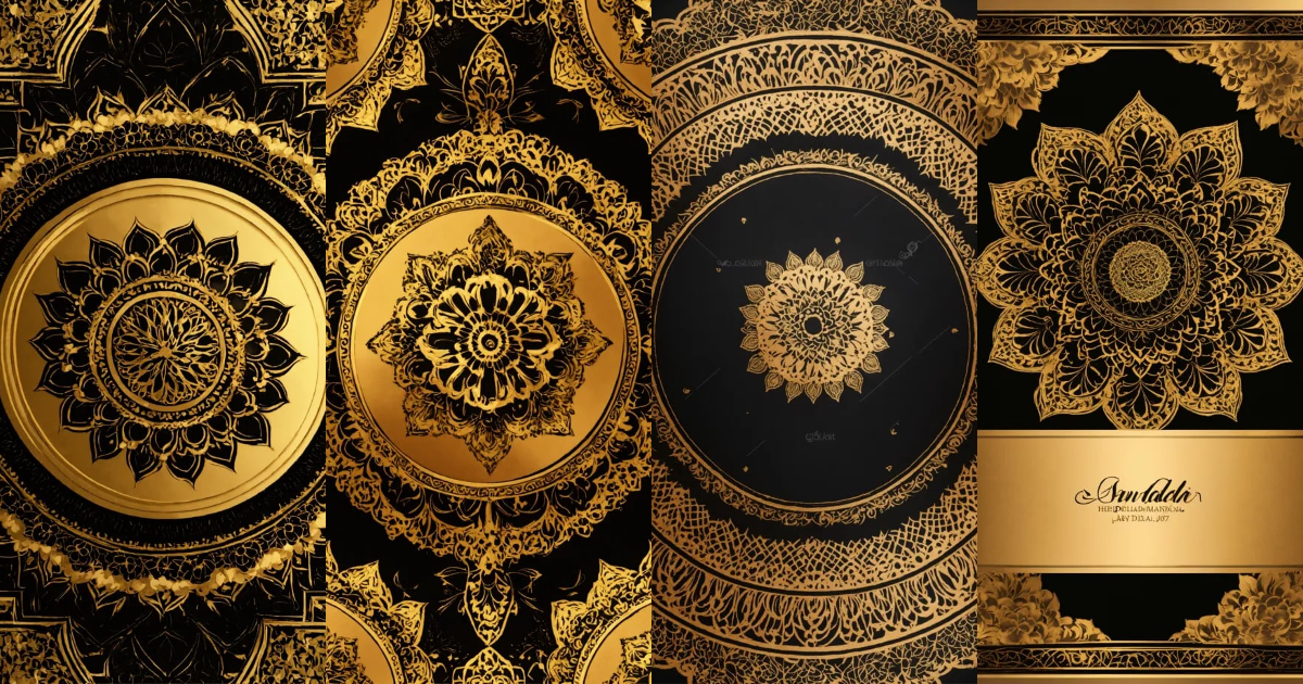 Lexica - Golden and black Mandala Art Background With Border Invitation ...