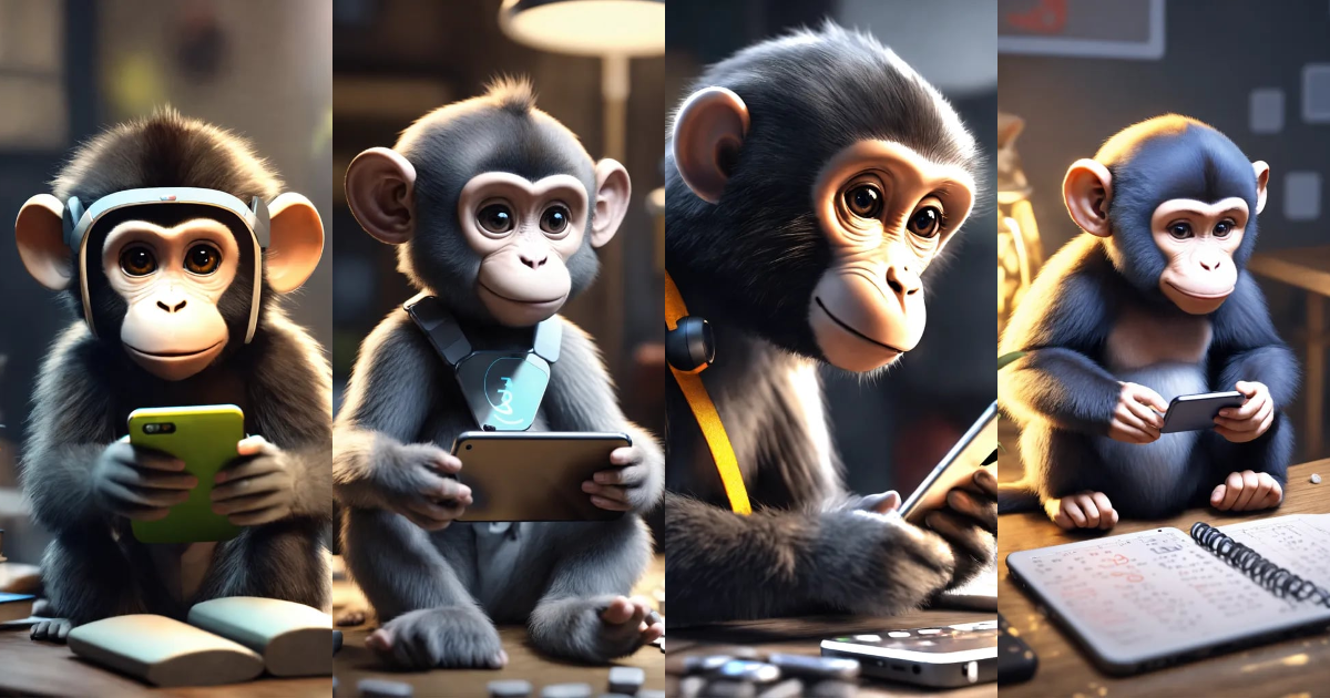 Lexica - A cute monkey using a smartphone, doing math, stunning unreal ...