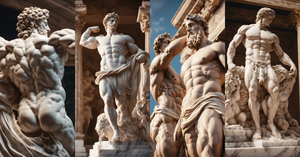 Lexica - Muscular Greek marble statues flexing their muscles. intricate ...