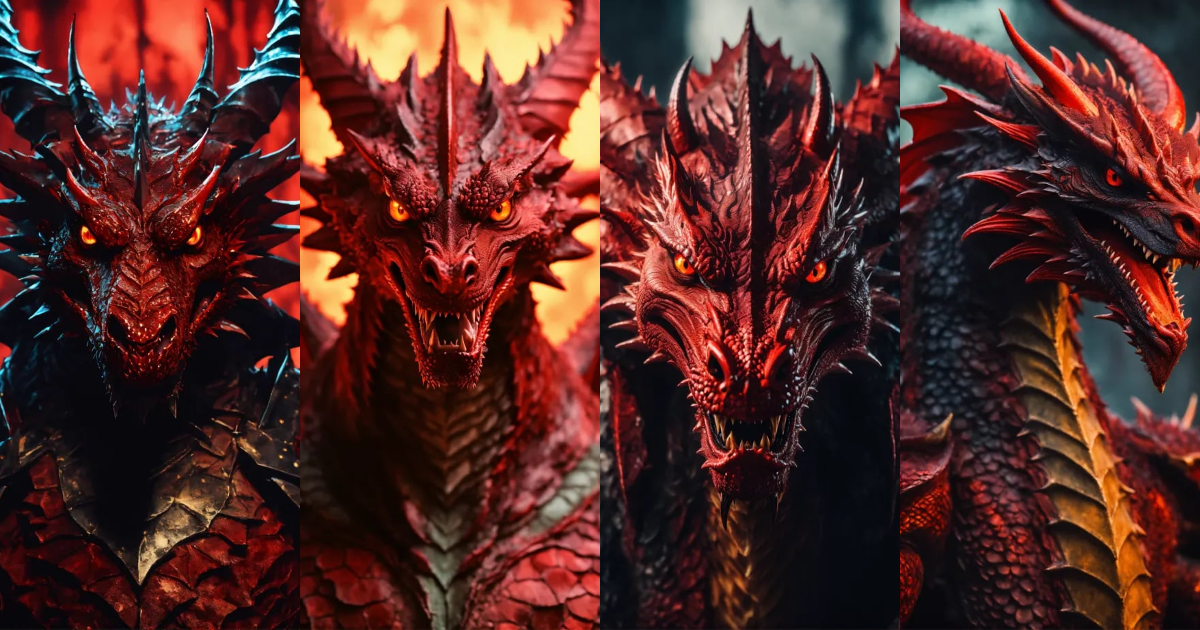Lexica - Photo quality portrait of a gothic red dragon with bright red ...