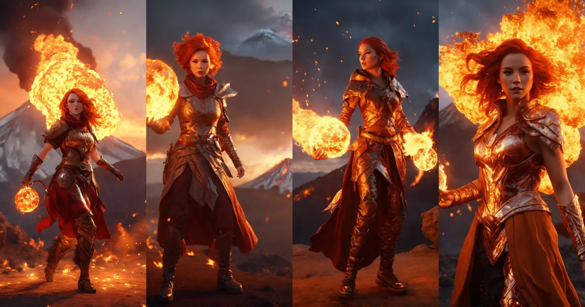 Lexica - Small female pale skinned redhead fire elemental mage wearing ...