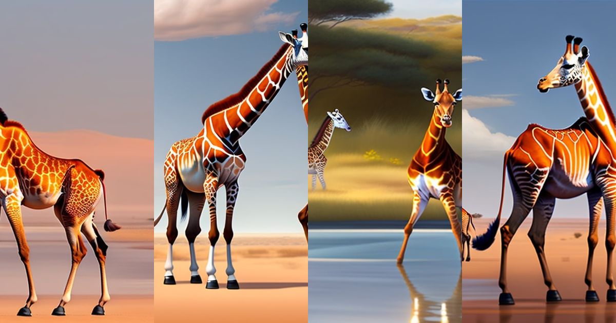 Lexica - The Giraffe approaches the Elephant, lion, Zebra and Monkey ...