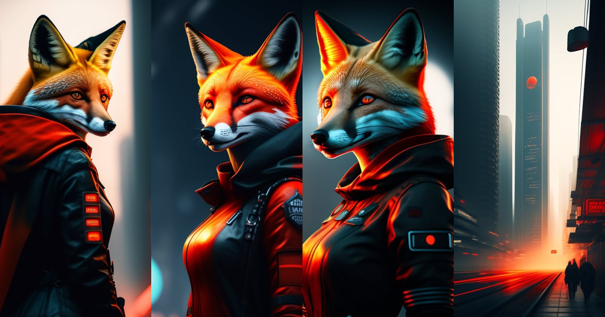 Lexica - Female red fox humanoid, red lights, metropolis, cyber punk ...