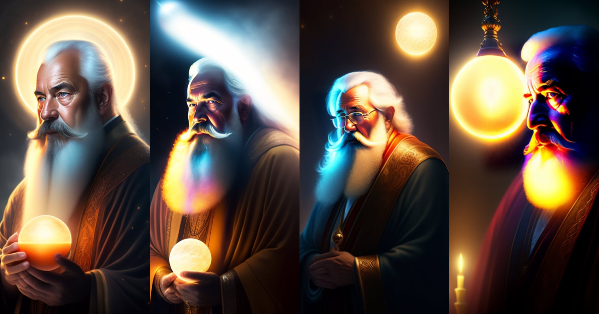 Lexica - An old wizard in a large robe with a big beard stares blankly ...