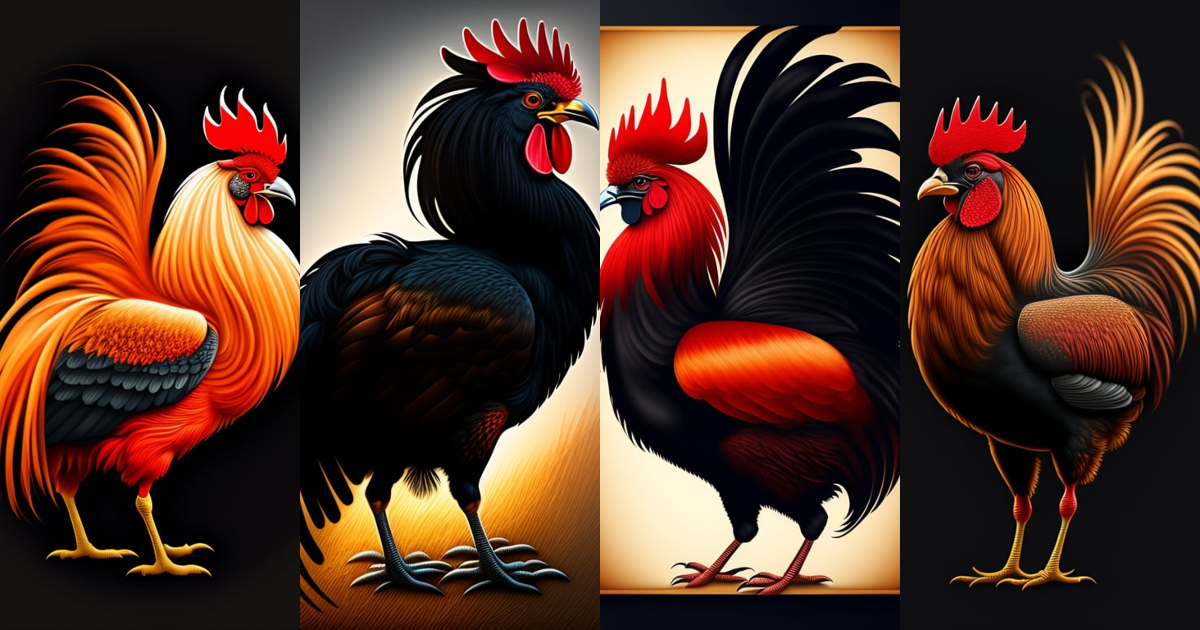 Lexica - Image of a rooster, full body, black background, realistic ...