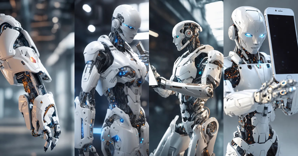 Lexica - White humanoid cyborg arm holding smartphone, hdr, rendered in ...
