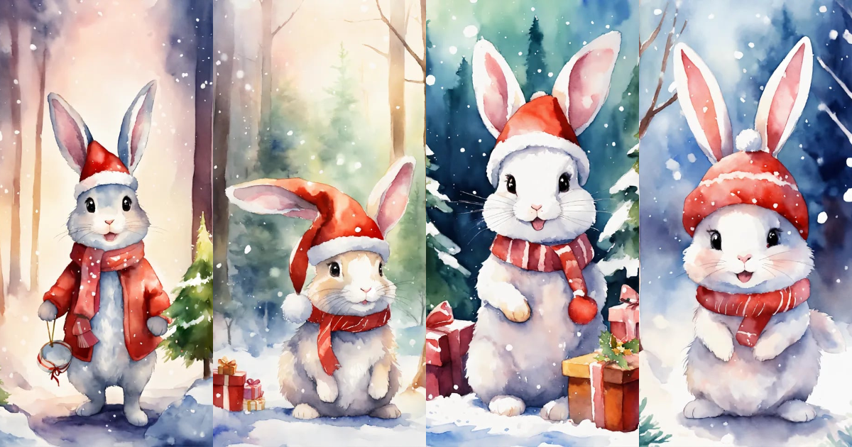 Lexica - A cute happy rabbit in forest with Christmas hat , presents ...