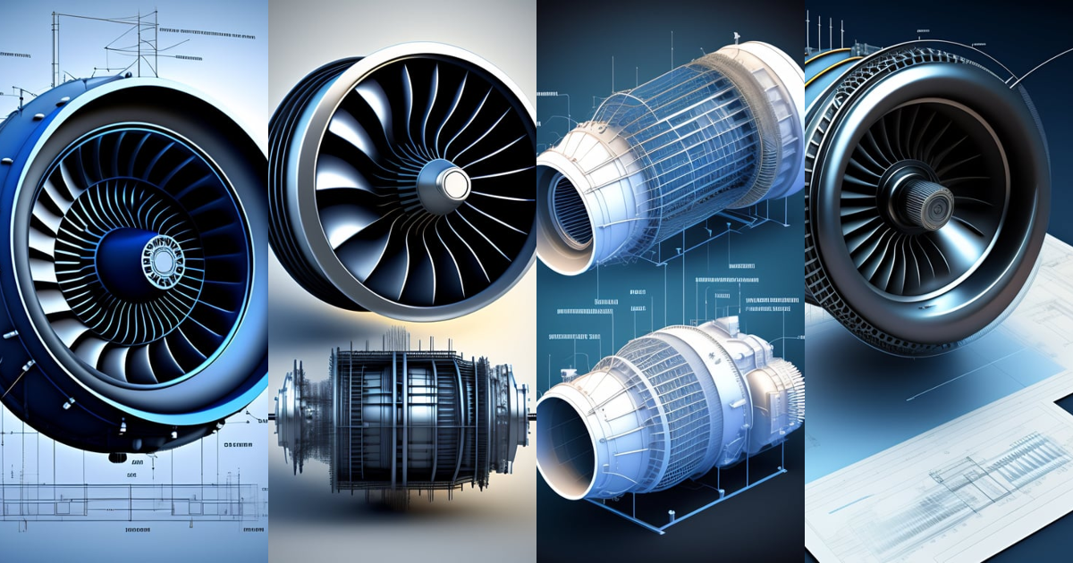 Lexica - Technical illustration: jet engine, wireframe, blueprint