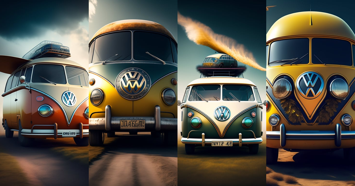 Lexica - Vw type 2 buso ver the sky flying flapping like bird-wings ...