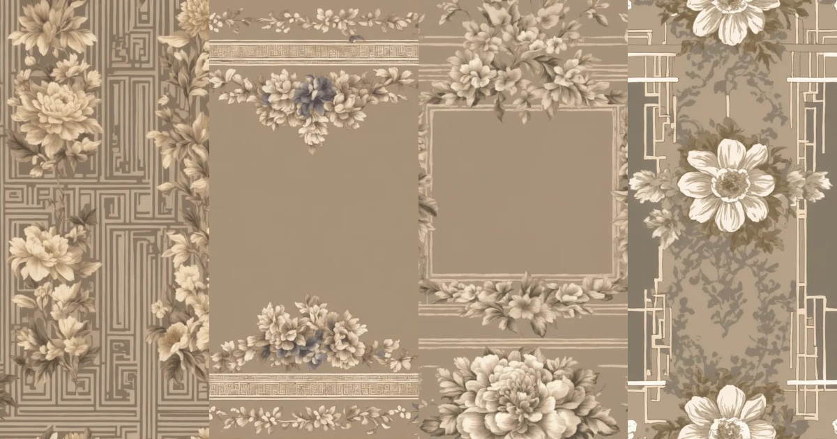 Lexica - Create a floral greek key toile pattern. Creme taupe grey tones