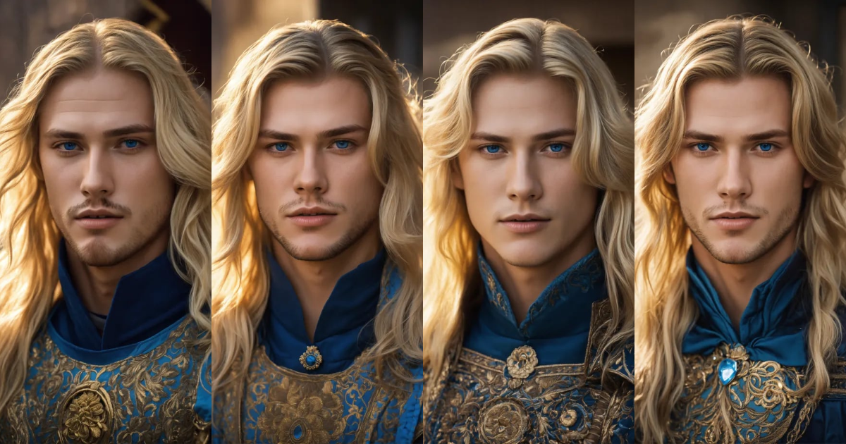 Lexica - Generate a man with blonde long hair and blue eyes