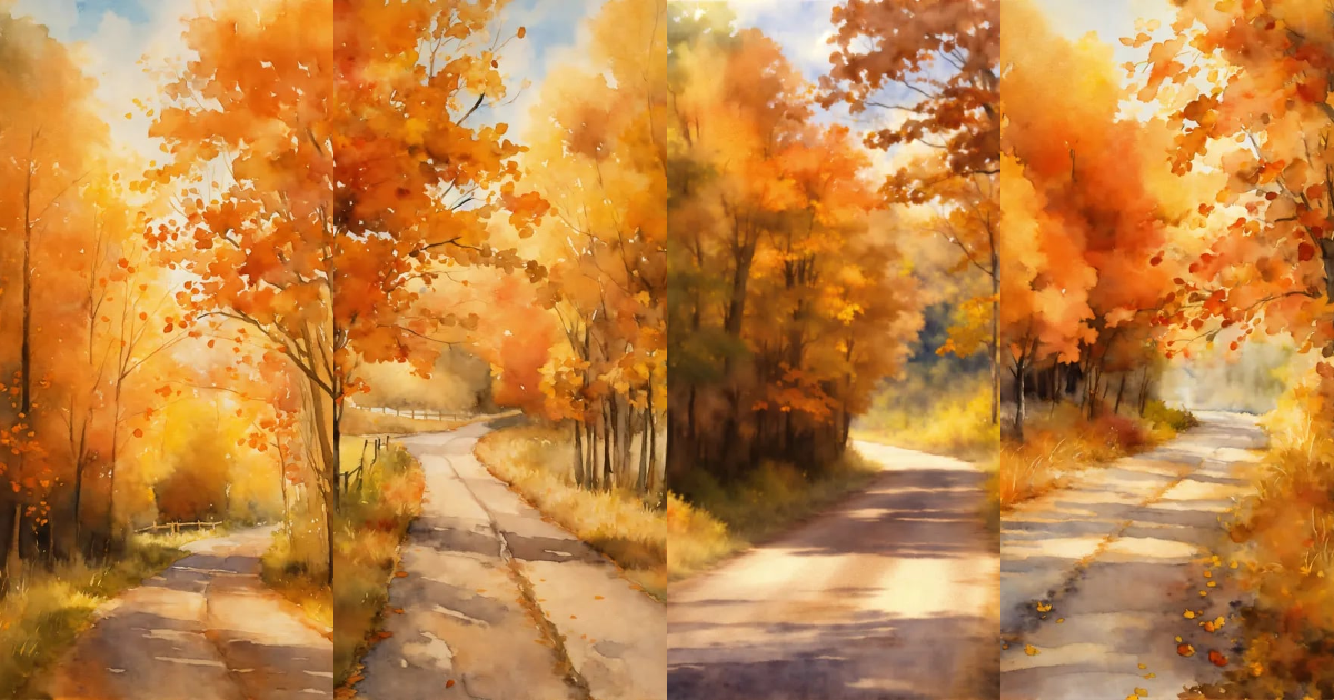 Lexica - Imagine prompt a watercolor painting of a country road lined ...