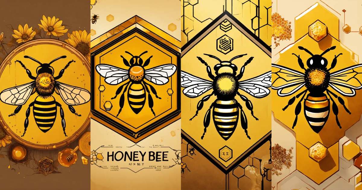 Lexica - Honey bee logo with hive in the background, simplistic, runes ...