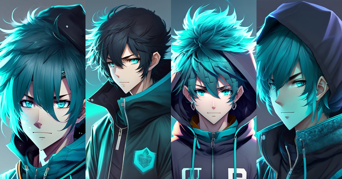 Lexica - Anime boy with black and turquaze hair , cyan eyes wearing a ...
