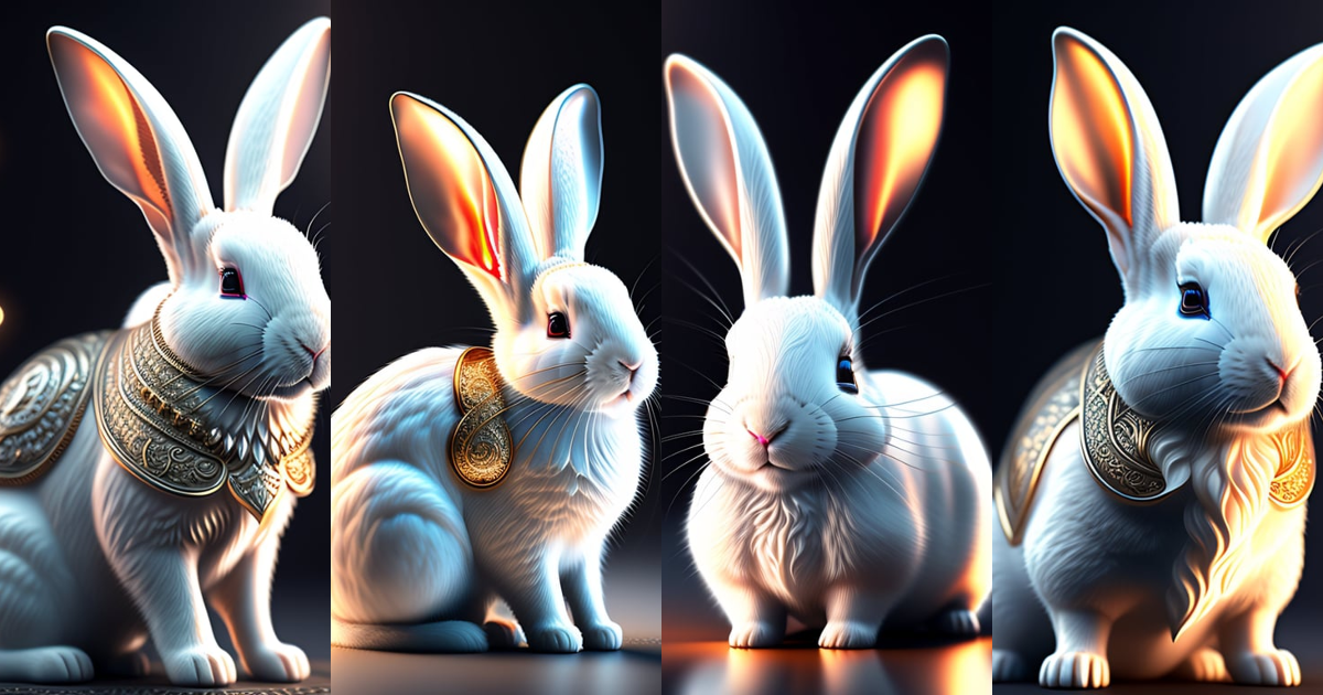 Lexica - A white rabbit with intricate silver ornament engravings on ...