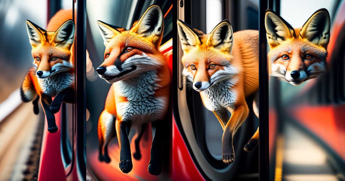 Lexica - A close up of a Red fox jumping on a train