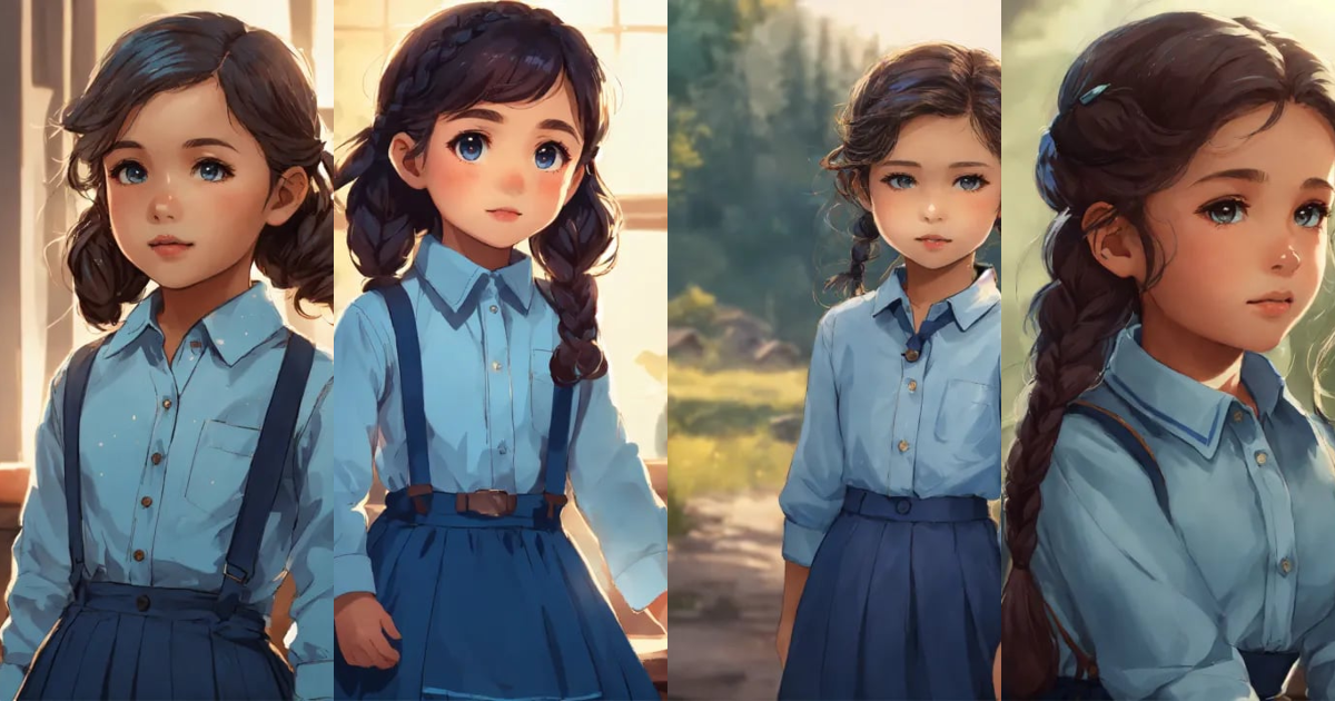Lexica - A cute five-year-old girl with a light blue button-down shirt ...