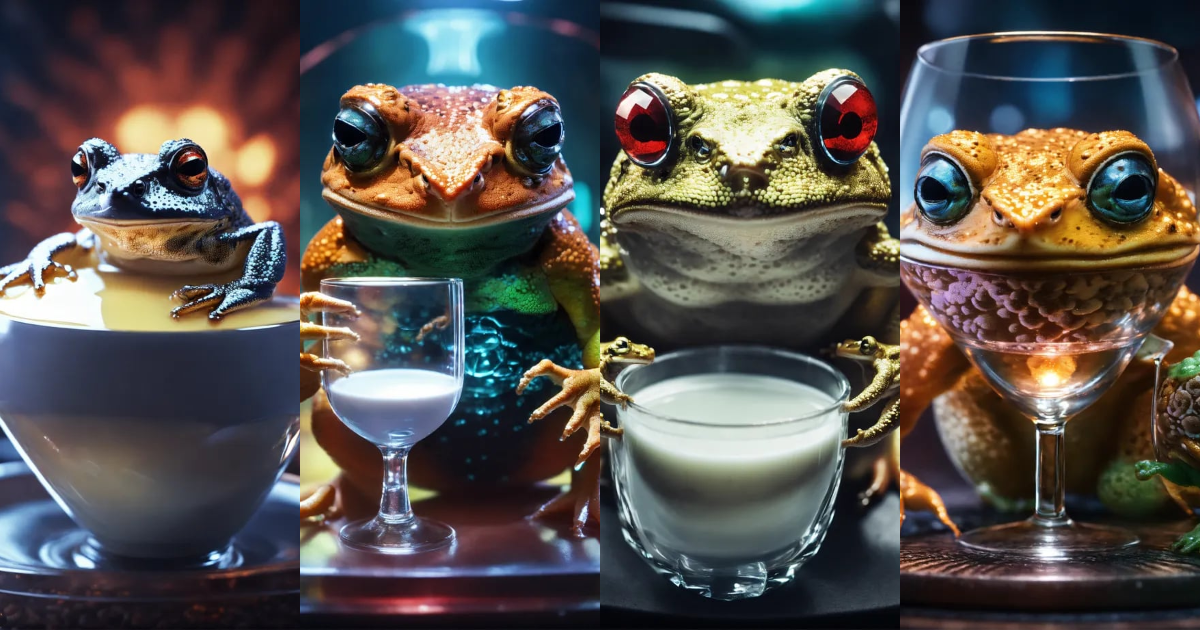 Lexica - Evil demonic AI god diamond TOAD holding a glass of milk above ...