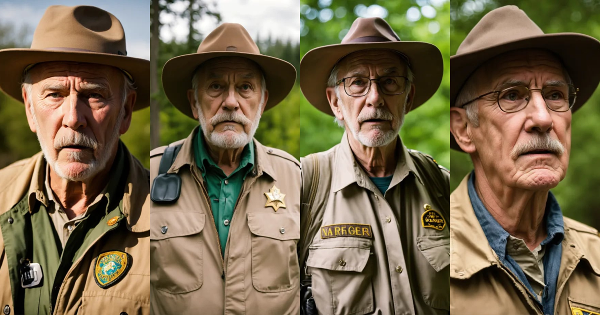 Lexica - Scared unique expressive old park ranger canadian man casually ...