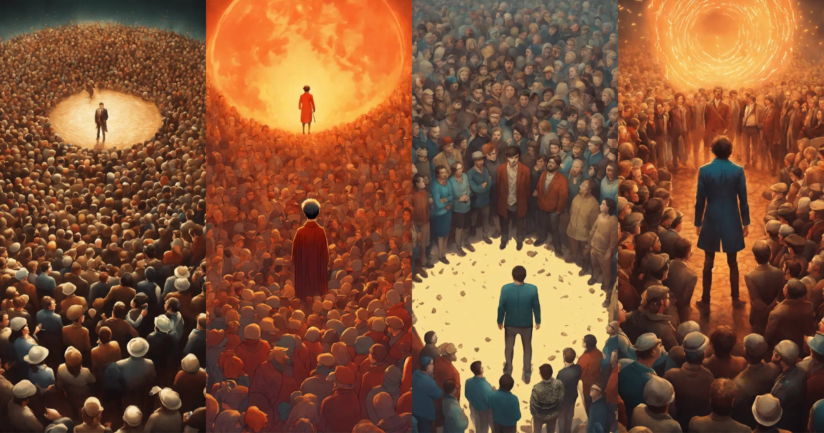 Lexica - A lone person getting surrounded by an angry mob of people in ...