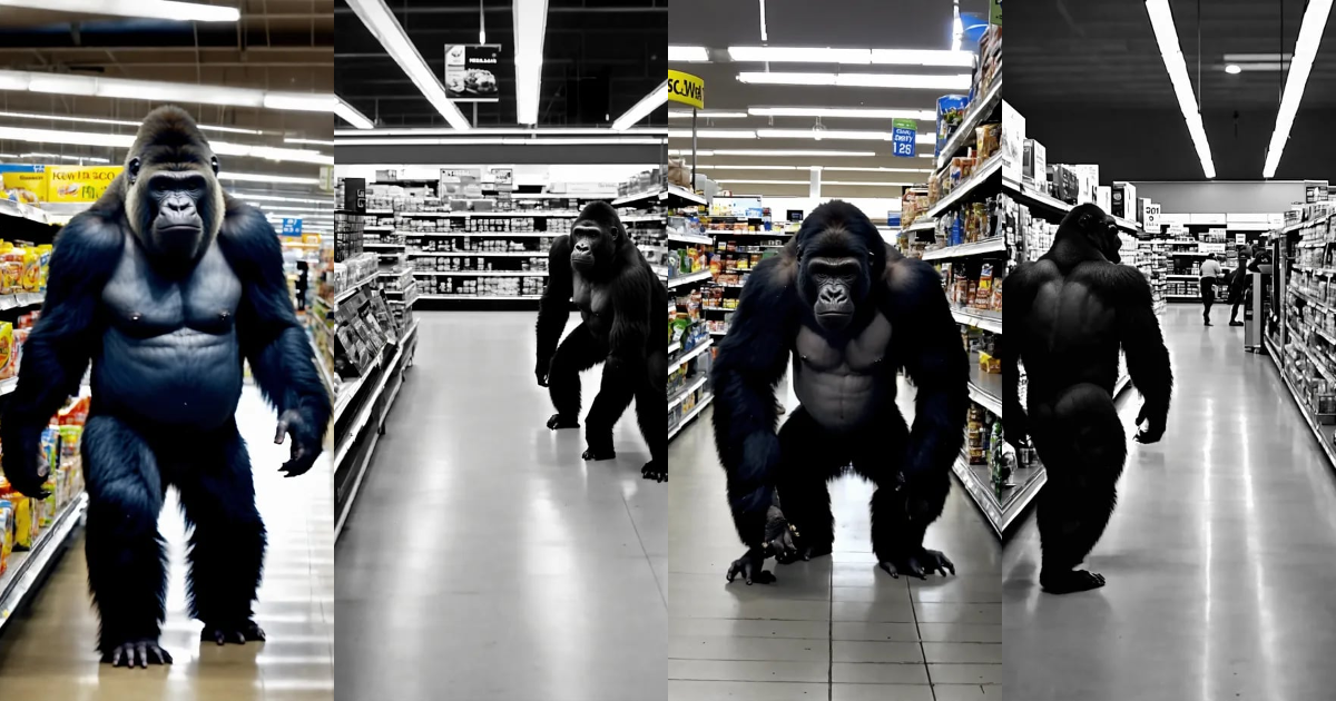 Lexica Grainy black and white Security camera footage of gorillas in