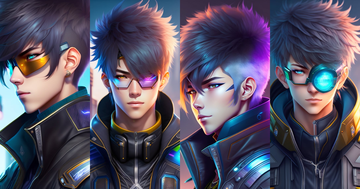 Lexica - Portrait of a cool anime boy in a cyberpunk world, very stylish,  with a cyborg eye