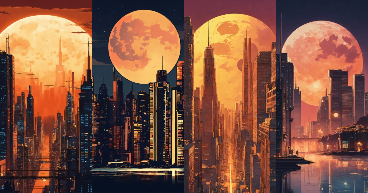 Lexica - Metropolis with tall buildings with a big moon behind no ...