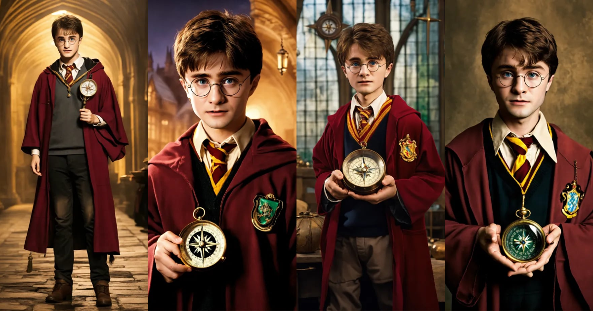 Lexica - HARRY POTTER dressed as a muggle, WITH A COMPASS ON HIS HAND