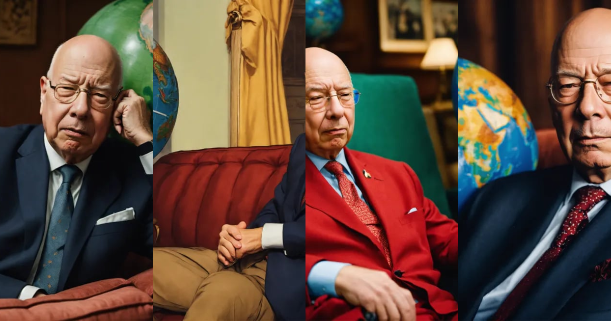 Lexica - Very old Klaus Schwab , totally bald, squinting eyes, pointed ...