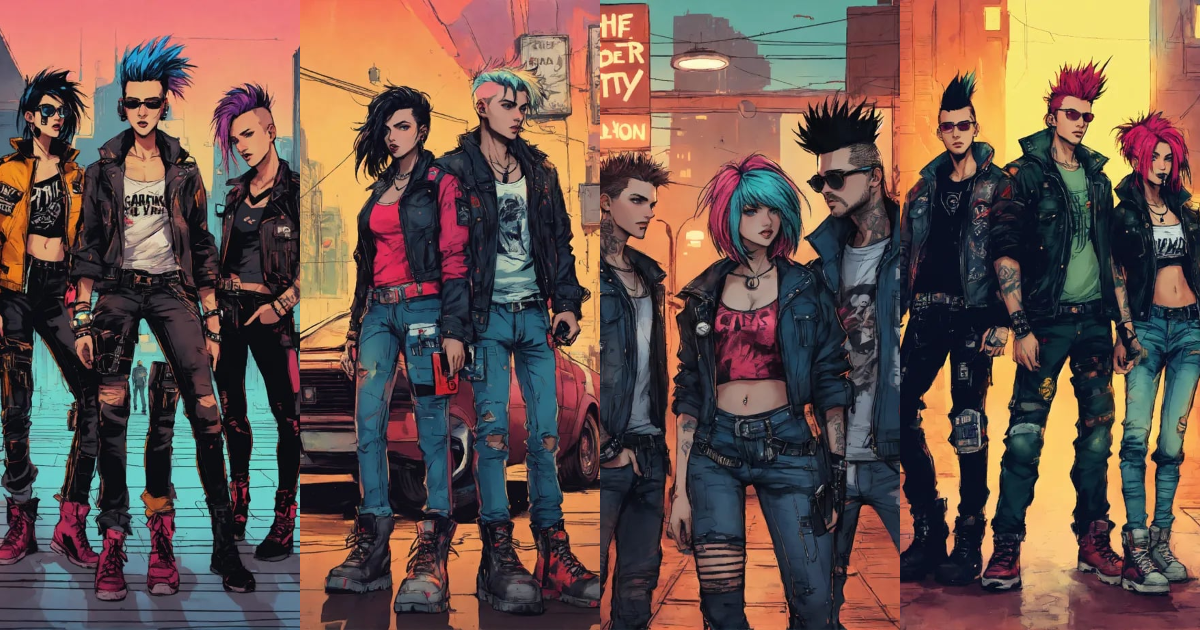 Lexica - Three cyberpunks two men and one woman, wearing t-shirts ...