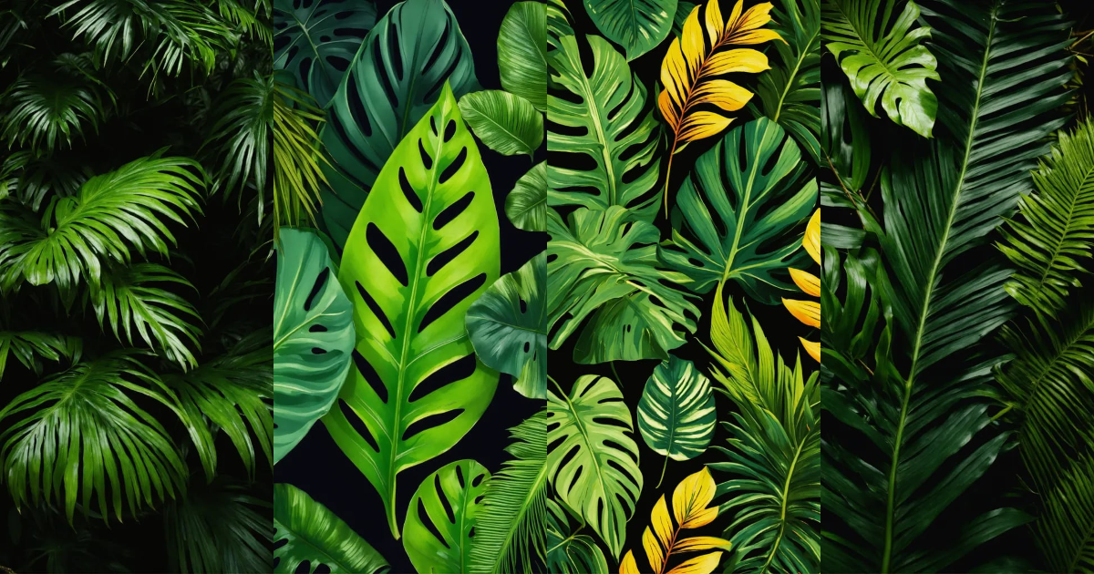 Lexica - Jungle leaves on black background