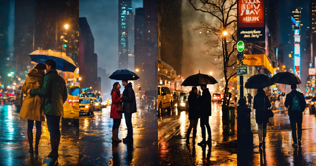 Lexica - Raining day in New York with a couple saying goodbye at night