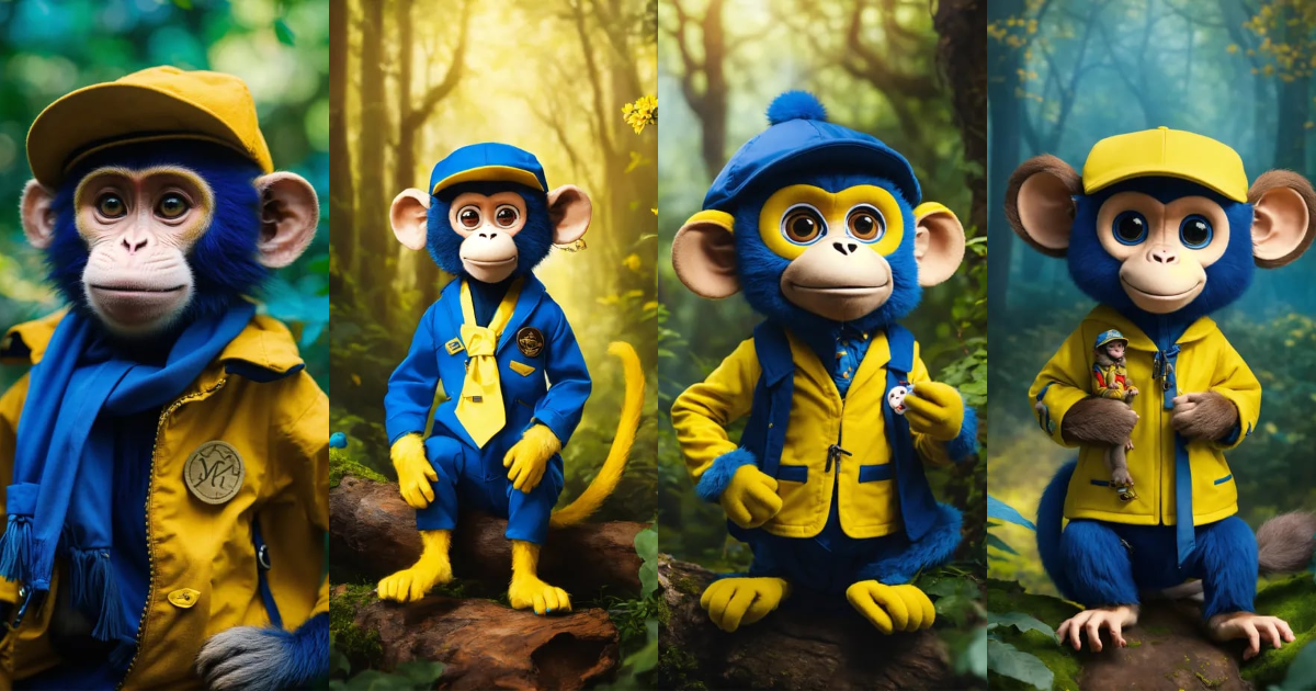 Lexica - Simon the mischievous Monkey in human clothes, blue Jacket and ...